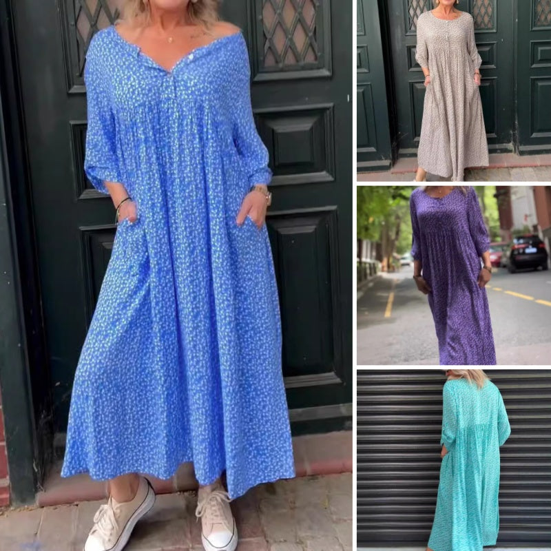 Ave Franco™ Dámské šaty s knoflíkovým zapínáním, 3/4 rukávy a puntíkovaným vzorem