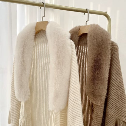 Alfonsa™️ Zimní pletené pončo se střapcem a kožešinovým límcem