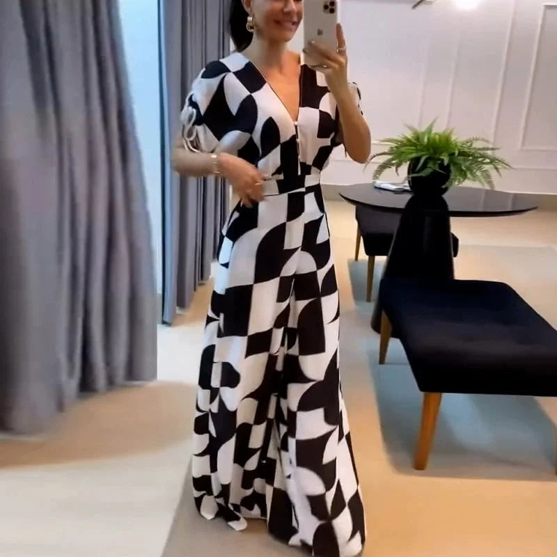 Ave Ajello™ Dámská kombinéza s geometrickým potiskem a širokým výstřihem do V