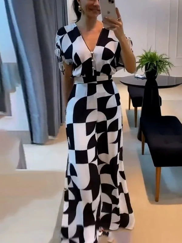 Ave Ajello™ Dámská kombinéza s geometrickým potiskem a širokým výstřihem do V