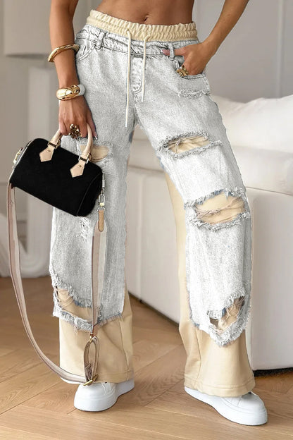 Deanna Motto™ Džínové kalhoty s prošíváním a roztrhaným designem