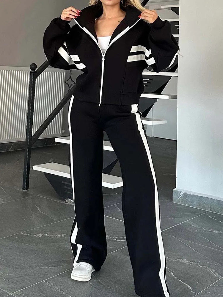 Diana Marsico™ Dámská proužkovaná bunda na zip a volnočasové kalhoty – 2dílná souprava