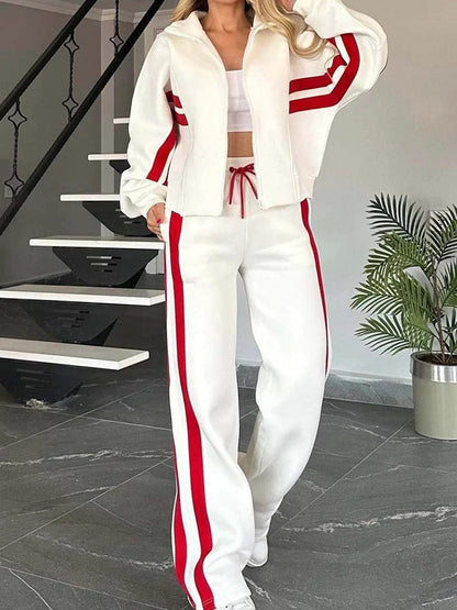 Diana Marsico™ Dámská proužkovaná bunda na zip a volnočasové kalhoty – 2dílná souprava