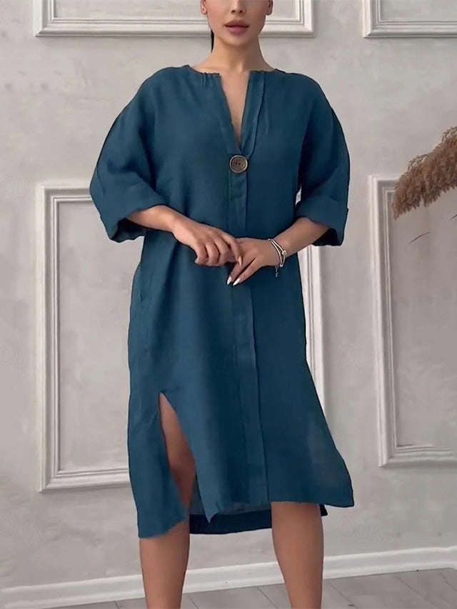 Erika Liotta™ Lehké volnočasové šaty s 3/4 rukávy a výstřihem do V