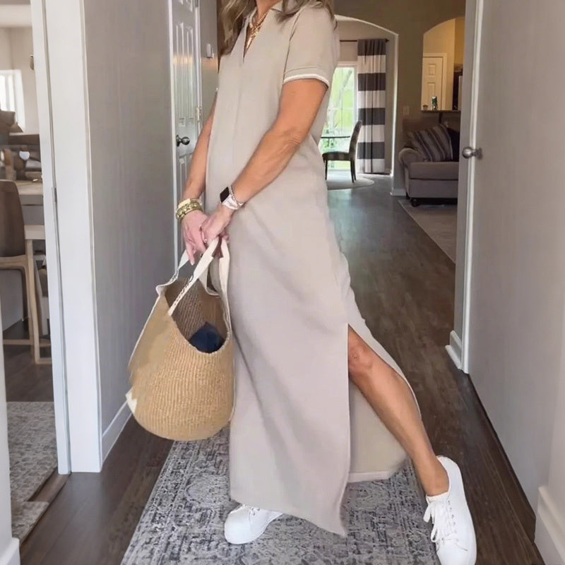 Fatima Papaleo™ Dámské dlouhé ležérní šaty s rozparkem na klopě