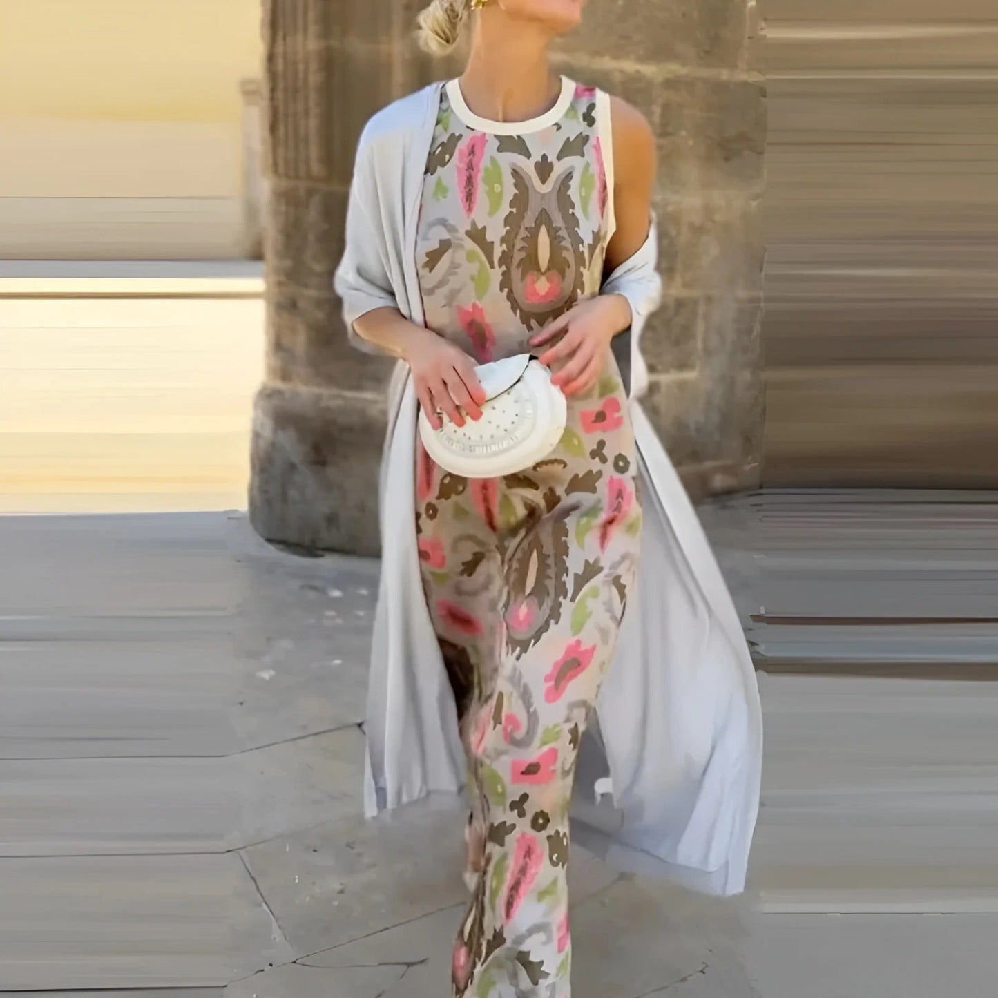 Maruta Fabrizi™ Dámské bezrukávové maxi šaty a přehoz