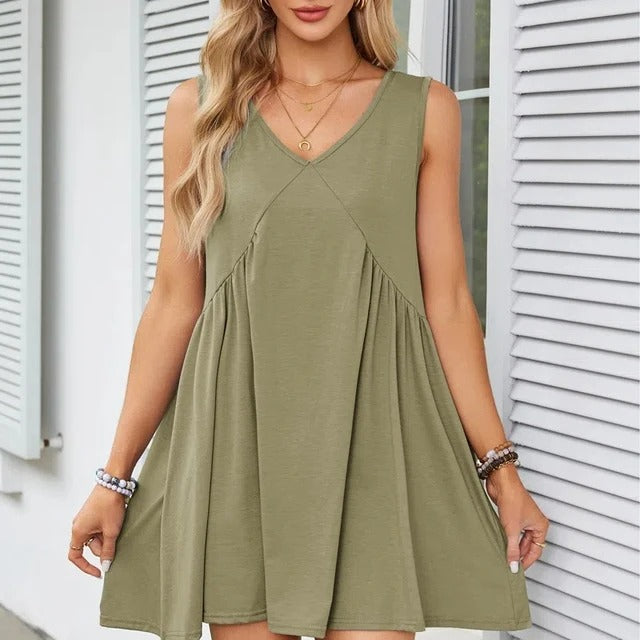 Monica Verno™ Dámská vesta bez rukávů s výstřihem do V Volné skládané šaty