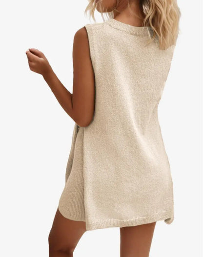 Vanessa Lucidi™ Volná ležérní vesta šortky s kulatým výstřihem pletený kostým