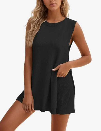 Vanessa Lucidi™ Volná ležérní vesta šortky s kulatým výstřihem pletený kostým