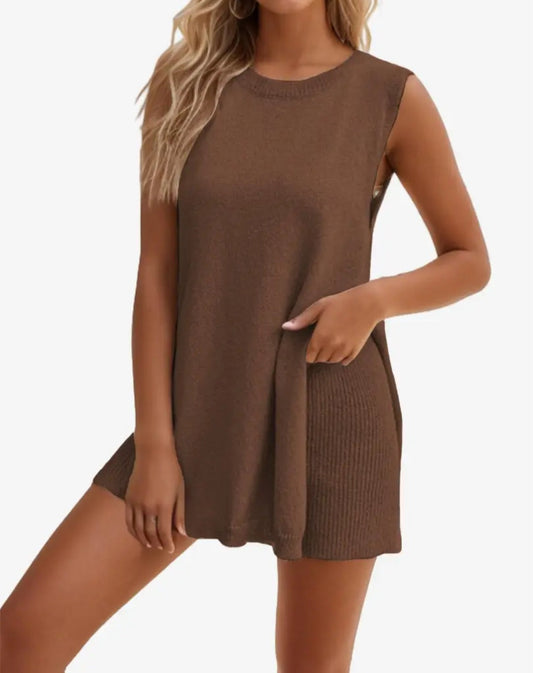 Vanessa Lucidi™ Volná ležérní vesta šortky s kulatým výstřihem pletený kostým