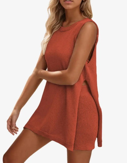 Vanessa Lucidi™ Volná ležérní vesta šortky s kulatým výstřihem pletený kostým