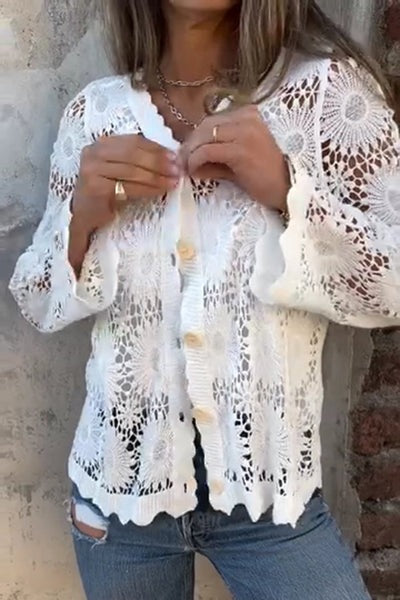 Veriana Tanzi™ Elegantní halenka s dlouhým rukávem, výstřihem do V a krajkou