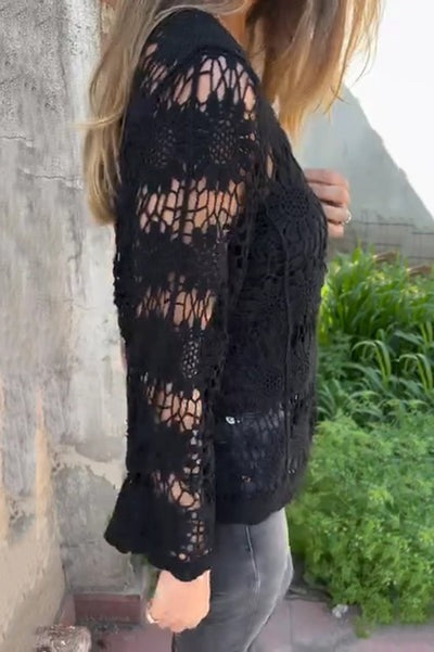 Veriana Tanzi™ Elegantní halenka s dlouhým rukávem, výstřihem do V a krajkou